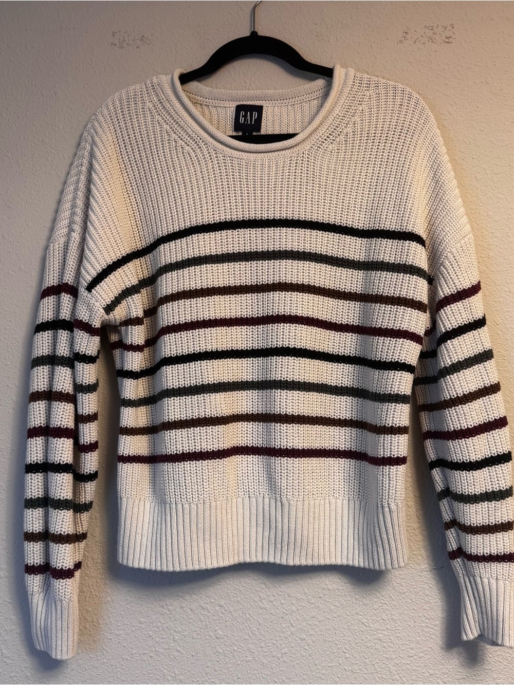 GAP Women's Cream Striped Knit Sweater 100% cotton
